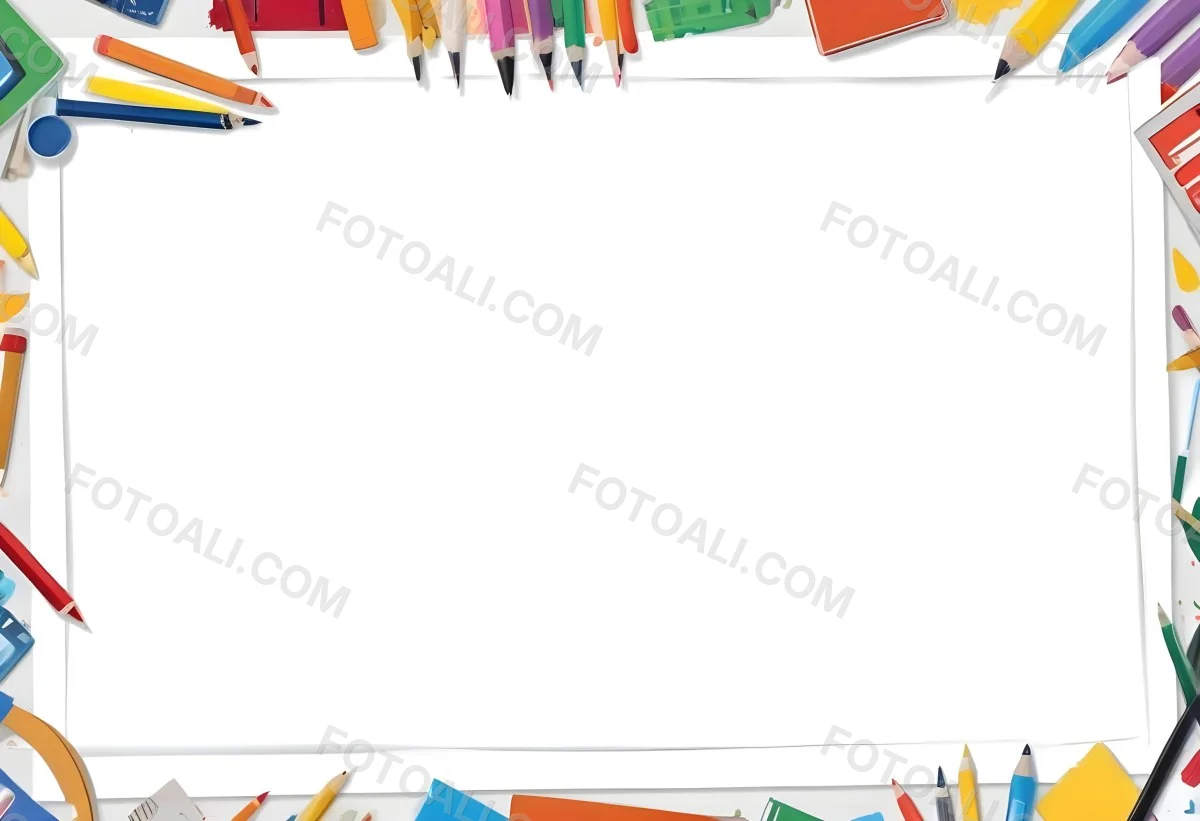 Digital Painting White Frame With School Supplies Around It Bold And Slim Lines Brush Strokes 2 7ad1