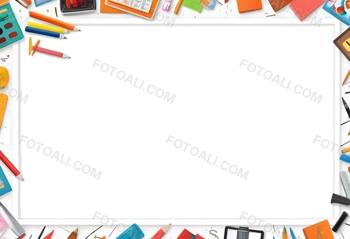 Digital Painting White Frame With School Supplies Around It Bold And Slim Lines Brush Strokes 22 5e8d