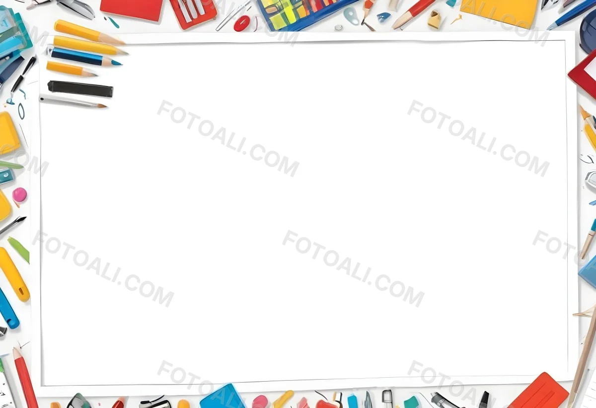 Digital Painting White Frame With School Supplies Around It Bold And Slim Lines Brush Strokes 23 6265