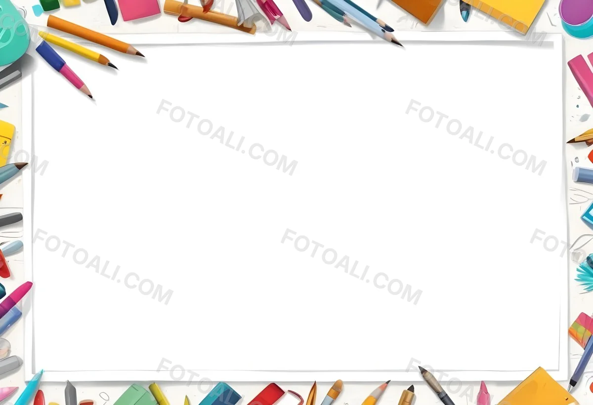 Digital Painting White Frame With School Supplies Around It Bold And Slim Lines Brush Strokes 28 27ba