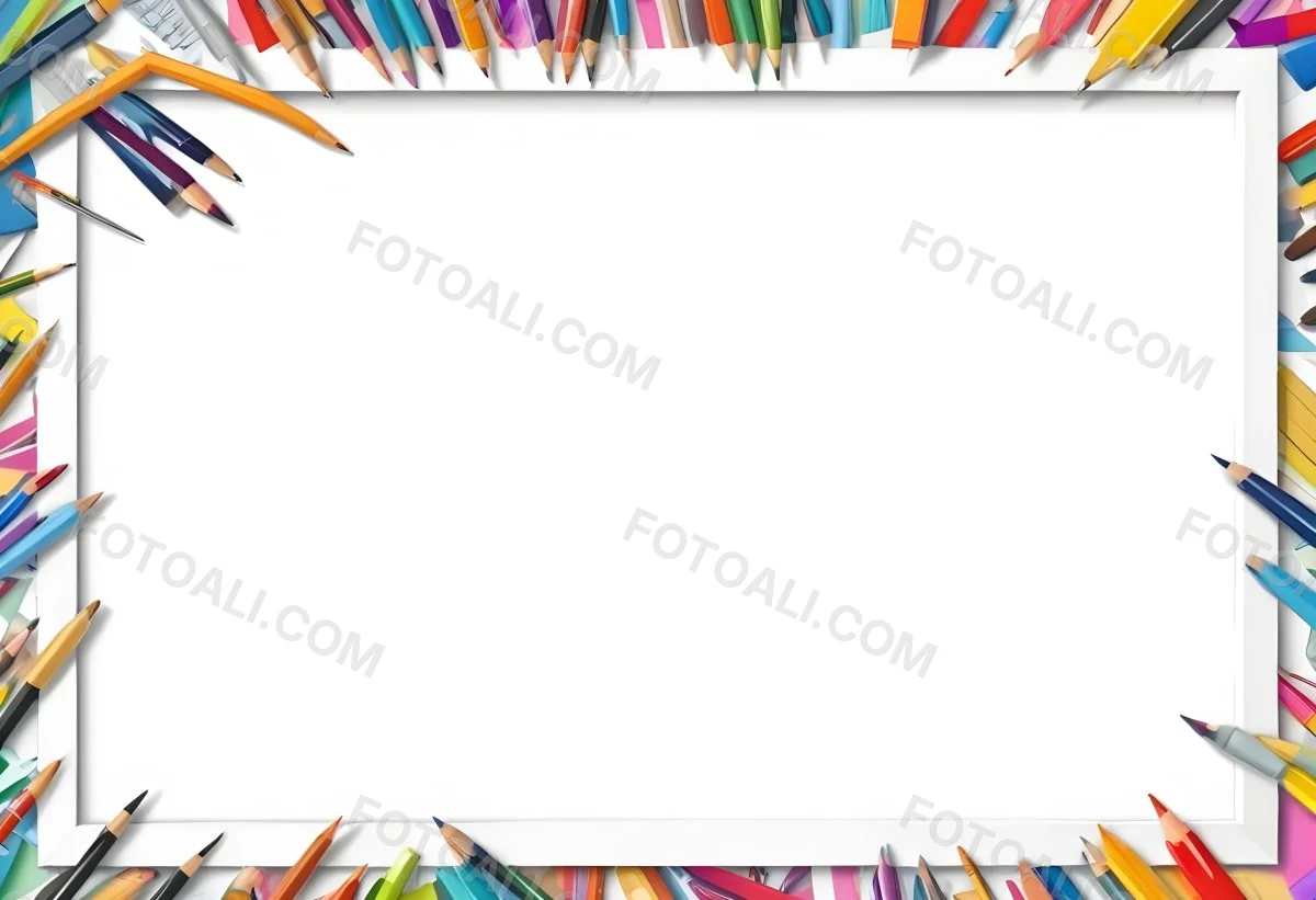 Digital Painting White Frame With School Supplies Around It Bold And Slim Lines Brush Strokes 29 F2ea