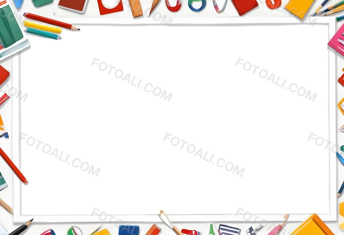Digital Painting White Frame With School Supplies Around It Bold And Slim Lines Brush Strokes 32 73f4