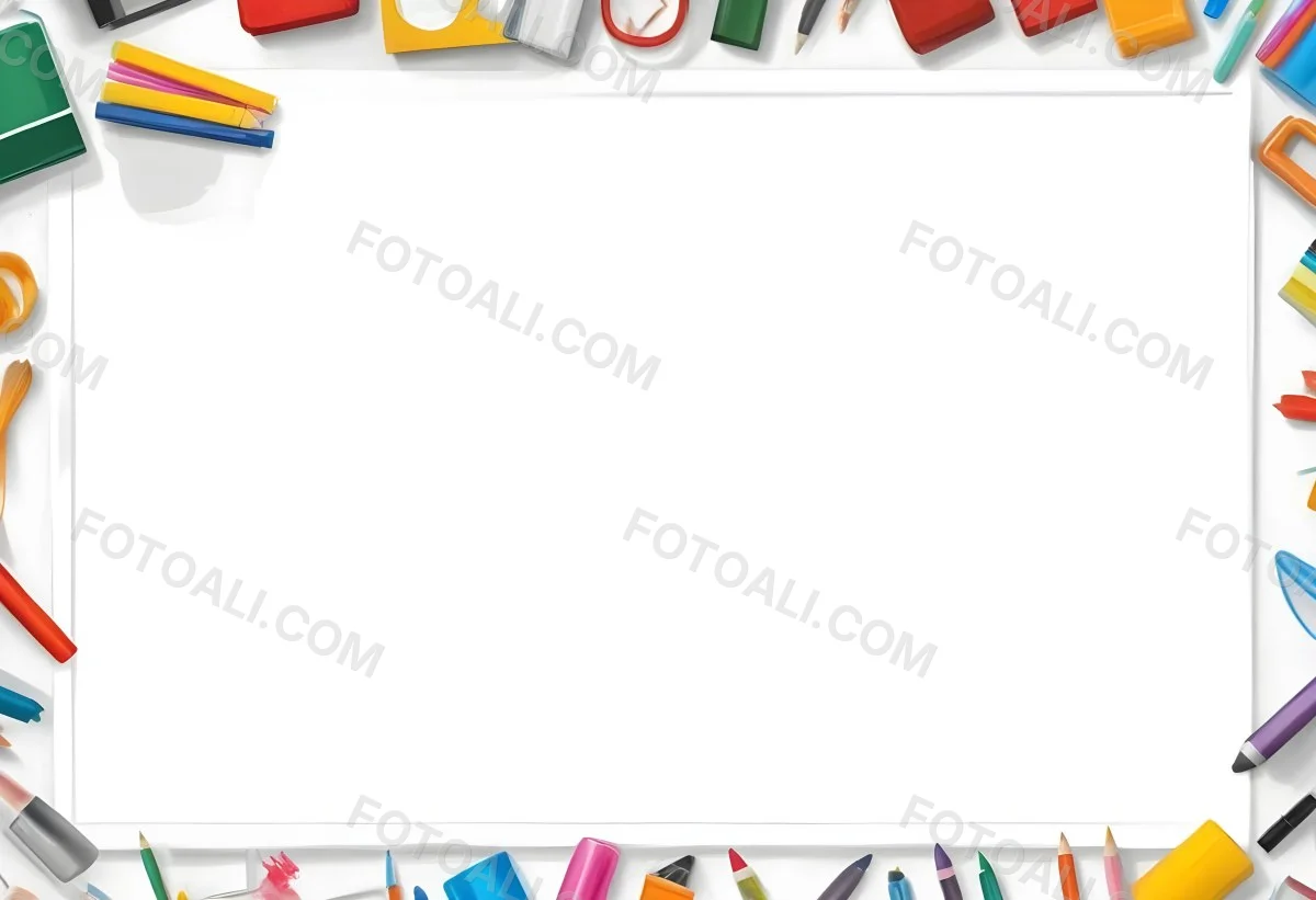 Digital Painting White Frame With School Supplies Around It Bold And Slim Lines Brush Strokes 34 A849