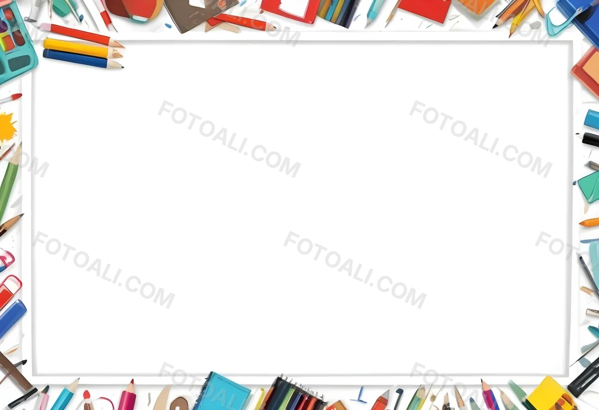 Digital Painting White Frame With School Supplies Around It Bold And Slim Lines Brush Strokes 4 3183