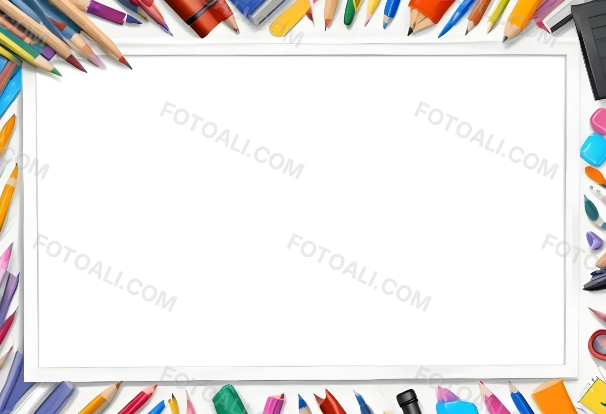 Digital Painting White Frame With School Supplies Around It Bold And Slim Lines Brush Strokes 5 F69d