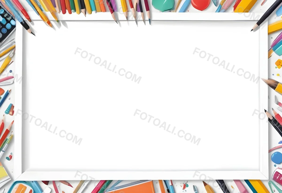 Digital Painting White Frame With School Supplies Around It Bold And Slim Lines Brush Strokes 7 2380