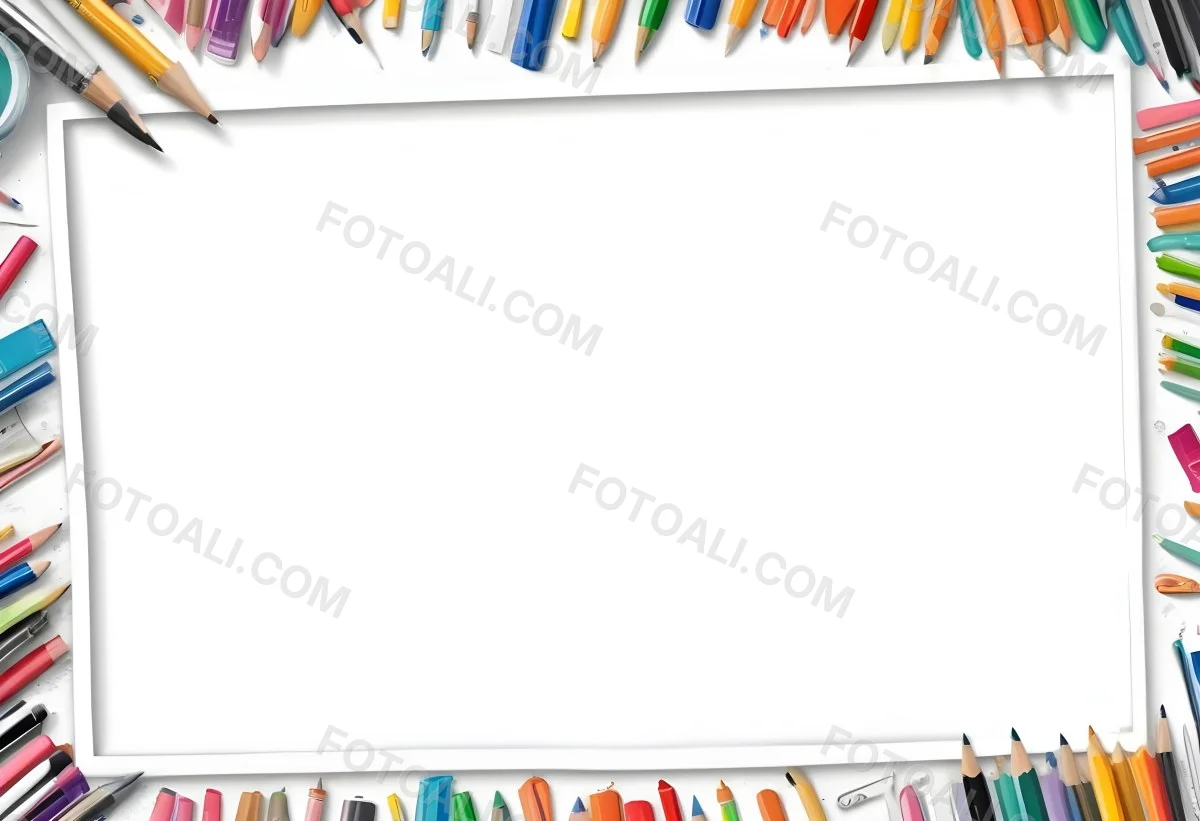 Digital Painting White Frame With School Supplies Around It Bold And Slim Lines Brush Strokes 9 3e55