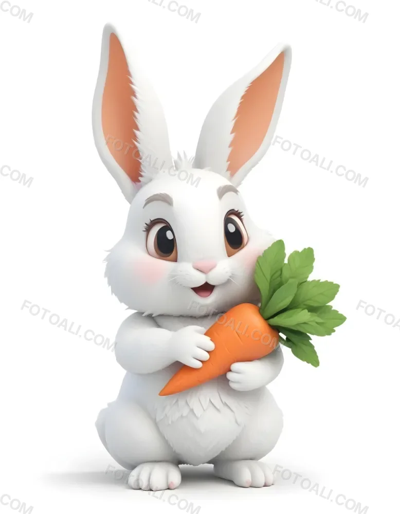 Digital Painting White Rabbit Holding A Carrot White Background Bold And Slim Lines Brush Strokes 29 E511