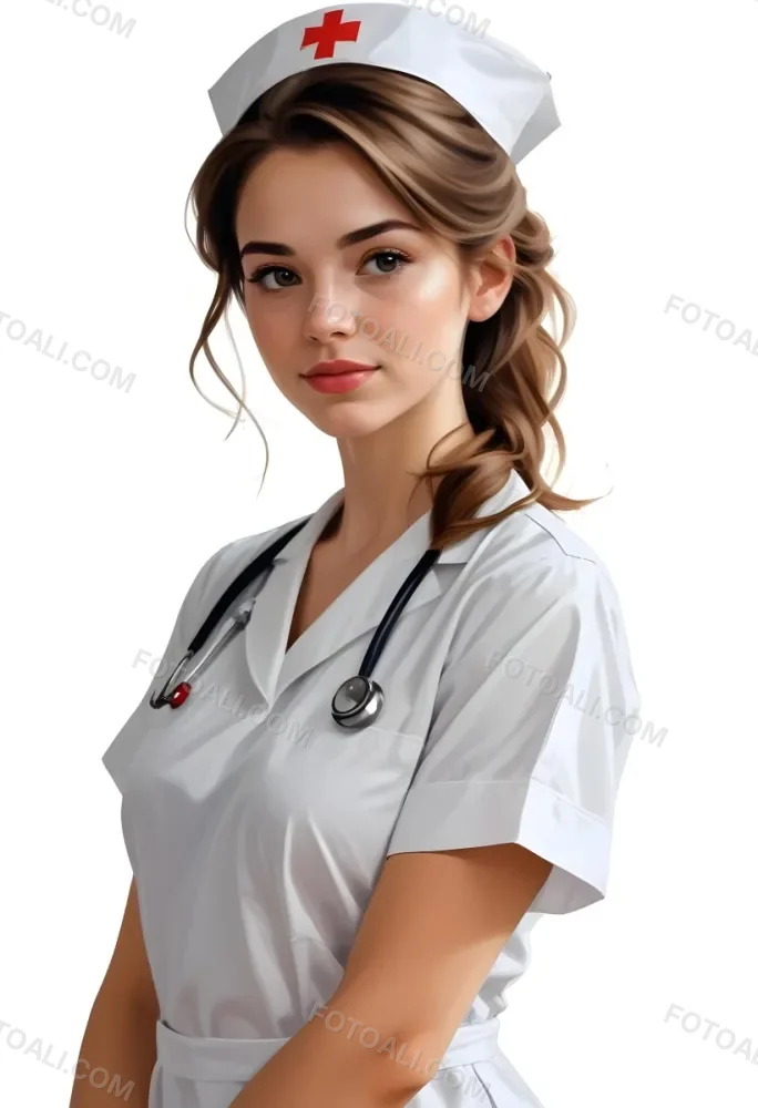Digital Painting White Woman 22 Years Old Brown Hair Wearing A Nurse Uniform White Background Bold And Slim Lines Brush Strokes 2 3f0b
