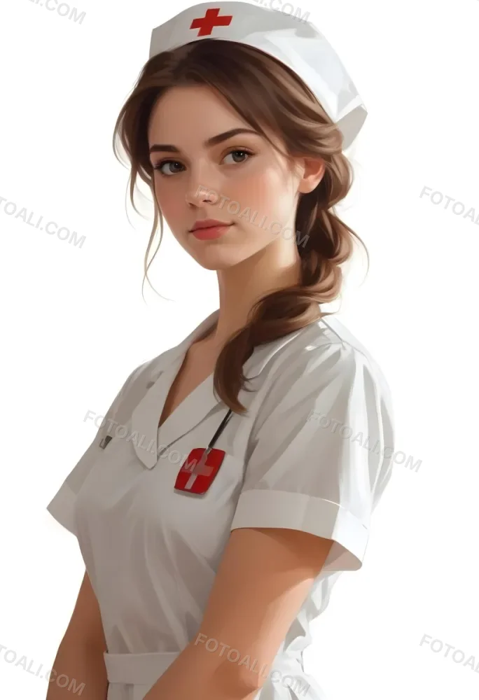 Digital Painting White Woman 22 Years Old Brown Hair Wearing A Nurse Uniform White Background Bold And Slim Lines Brush Strokes 7 B7c8