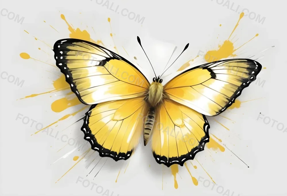 Digital Painting Yellow Butterfly With Yellow Details White Background Bold And Slim Lines Brush Strokes 16 Df98
