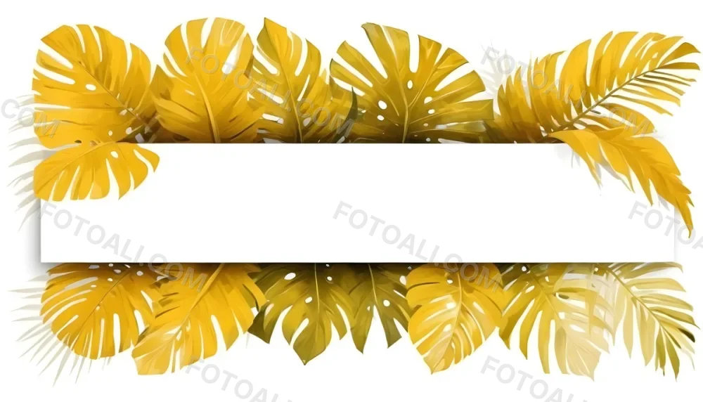 Digital Painting Yellow Tropical Leaves With A White Rectangle In The Middle Palm Leaves Monstera Leaves Fern Leaves Isolated On White Background Bold And Slim Lines Brush Strokes 11 E0d7