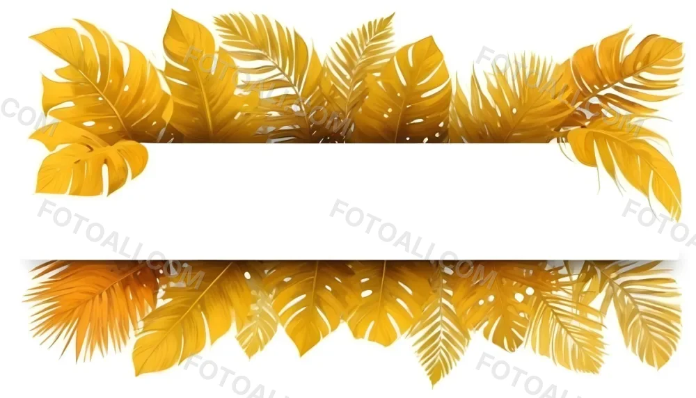 Digital Painting Yellow Tropical Leaves With A White Rectangle In The Middle Palm Leaves Monstera Leaves Fern Leaves Isolated On White Background Bold And Slim Lines Brush Strokes 17 9322