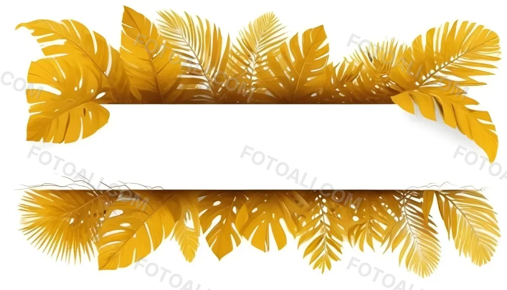 Digital Painting Yellow Tropical Leaves With A White Rectangle In The Middle Palm Leaves Monstera Leaves Fern Leaves Isolated On White Background Bold And Slim Lines Brush Strokes 24 D8f5