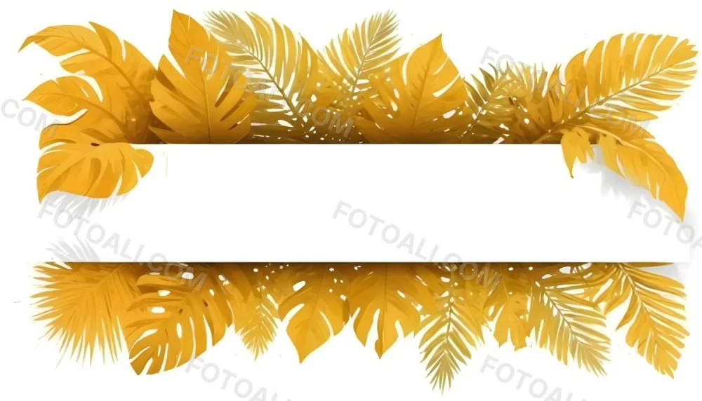 Digital Painting Yellow Tropical Leaves With A White Rectangle In The Middle Palm Leaves Monstera Leaves Fern Leaves Isolated On White Background Bold And Slim Lines Brush Strokes 26 5e37