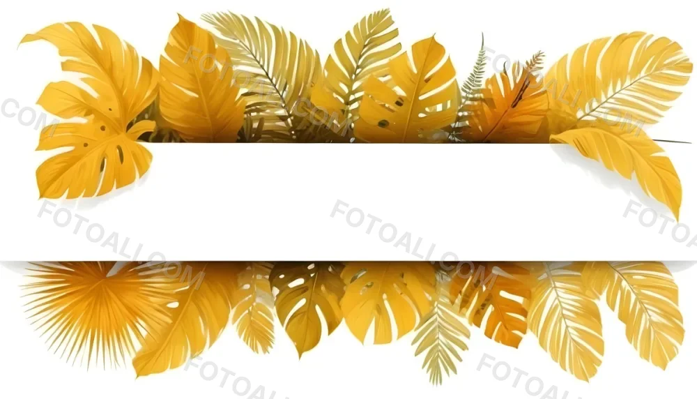 Digital Painting Yellow Tropical Leaves With A White Rectangle In The Middle Palm Leaves Monstera Leaves Fern Leaves Isolated On White Background Bold And Slim Lines Brush Strokes 29 3dc9
