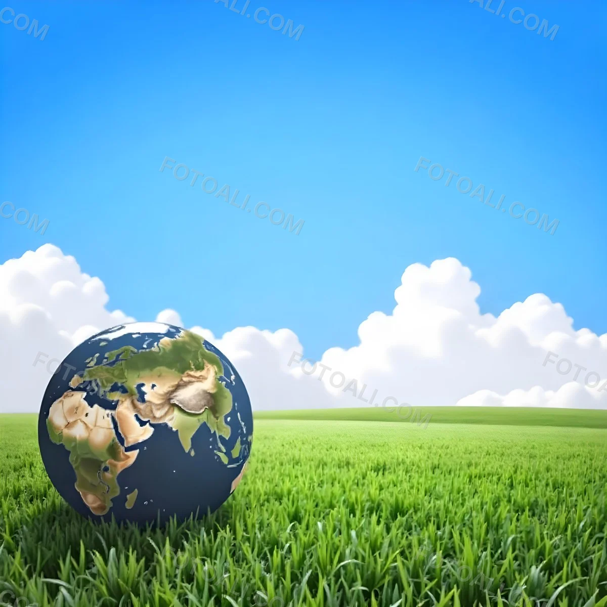 Earth Globe On A Green Grass Field Blue Sky With White Clouds Vibrant Colors Sunny Day Peaceful Atmosphere Environmental Theme Nature Background 6 5895