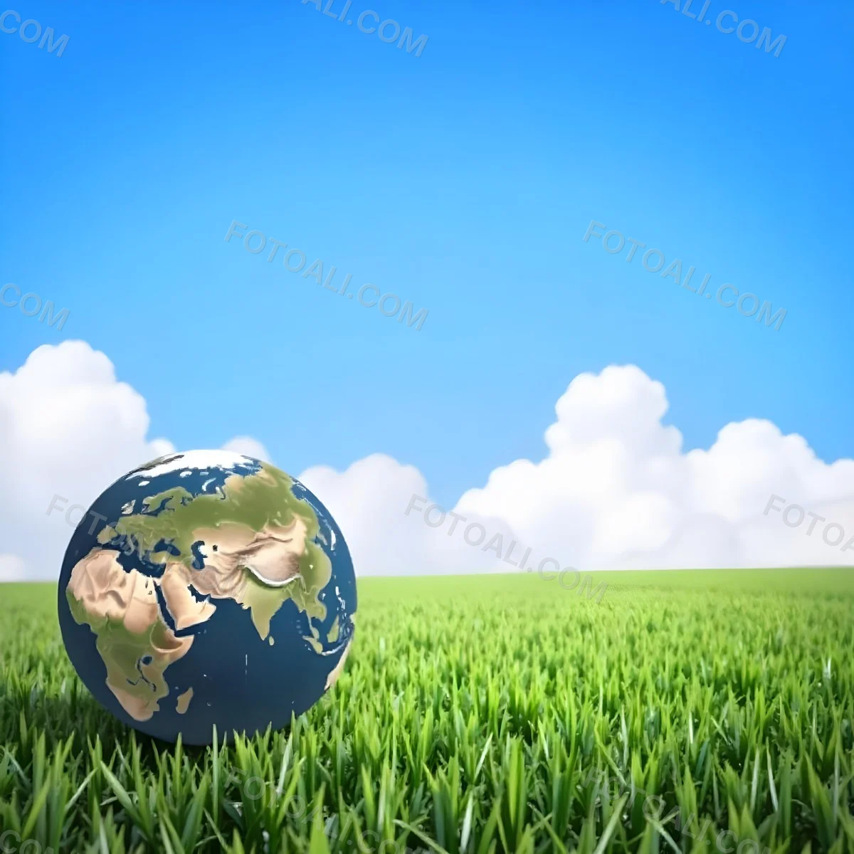 Earth Globe On A Green Grass Field Blue Sky With White Clouds Vibrant Colors Sunny Day Peaceful Atmosphere Environmental Theme Nature Background 8 2adf