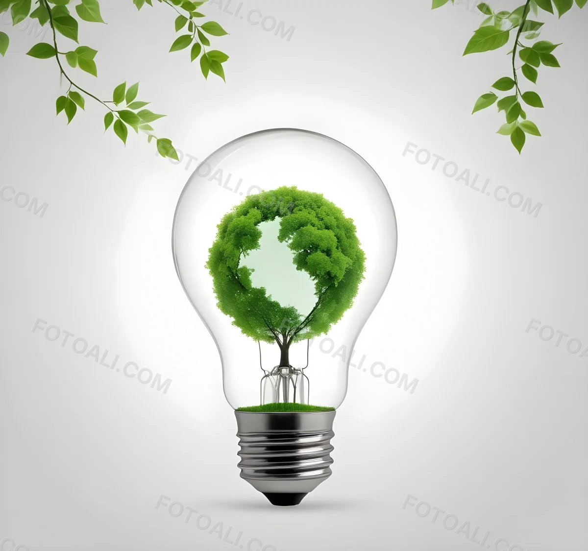 Earth Globe With Green Trees In A Light Bulb Shape Green Lines Around The Bulb White Background Concept Of Green Energy 10 1043
