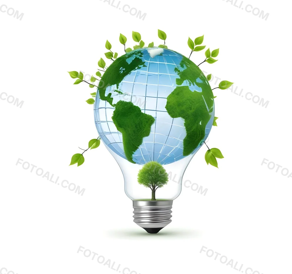 Earth Globe With Green Trees In A Light Bulb Shape Green Lines Around The Bulb White Background Concept Of Green Energy 2 218a