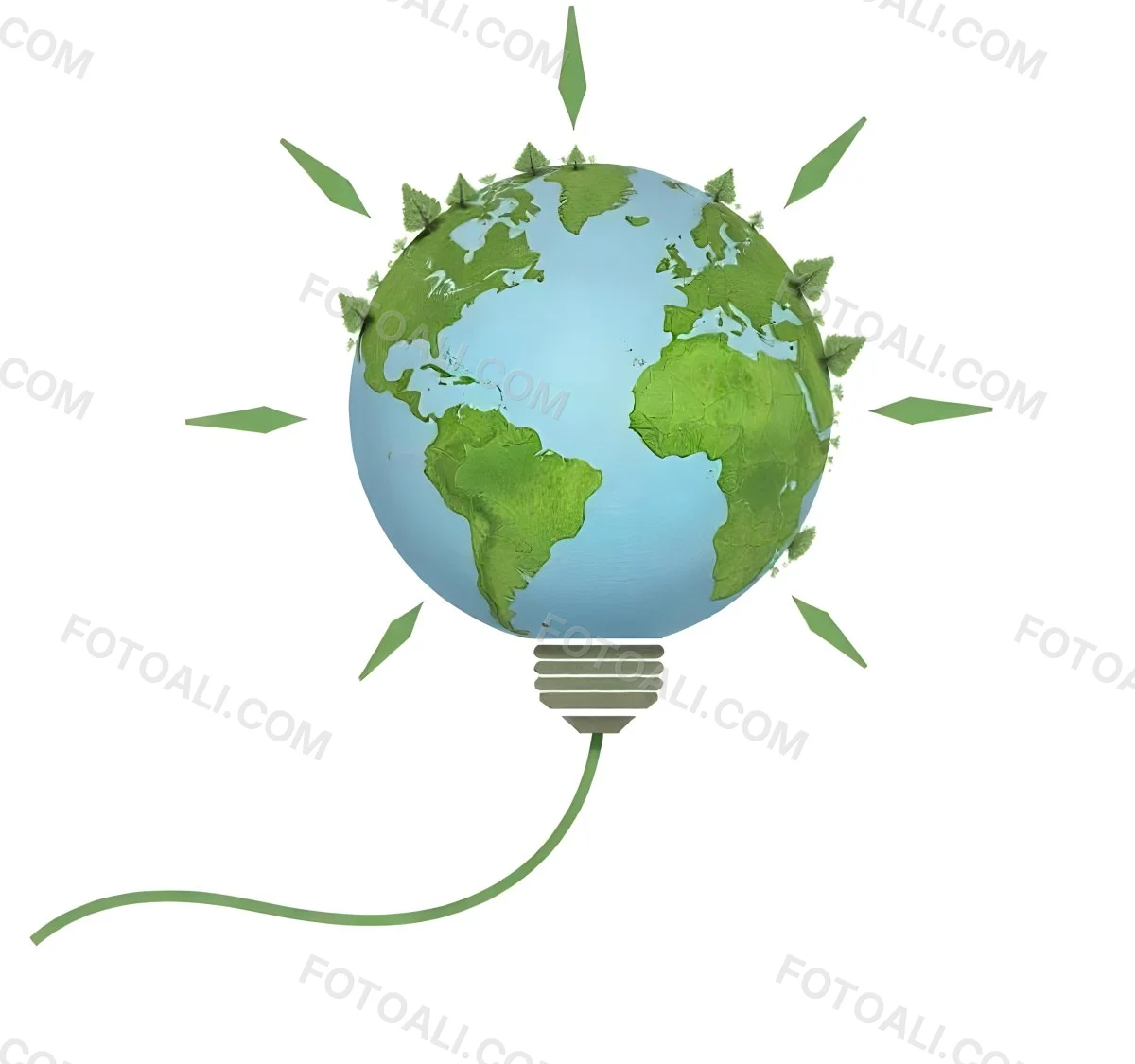 Earth Globe With Green Trees In A Light Bulb Shape Green Lines Around The Bulb White Background Concept Of Green Energy 5 936f