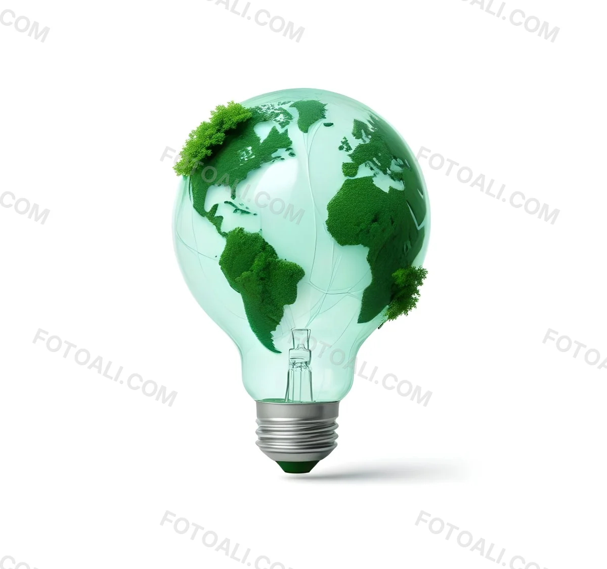 Earth Globe With Green Trees In A Light Bulb Shape Green Lines Around The Bulb White Background Concept Of Green Energy 55 Cda8