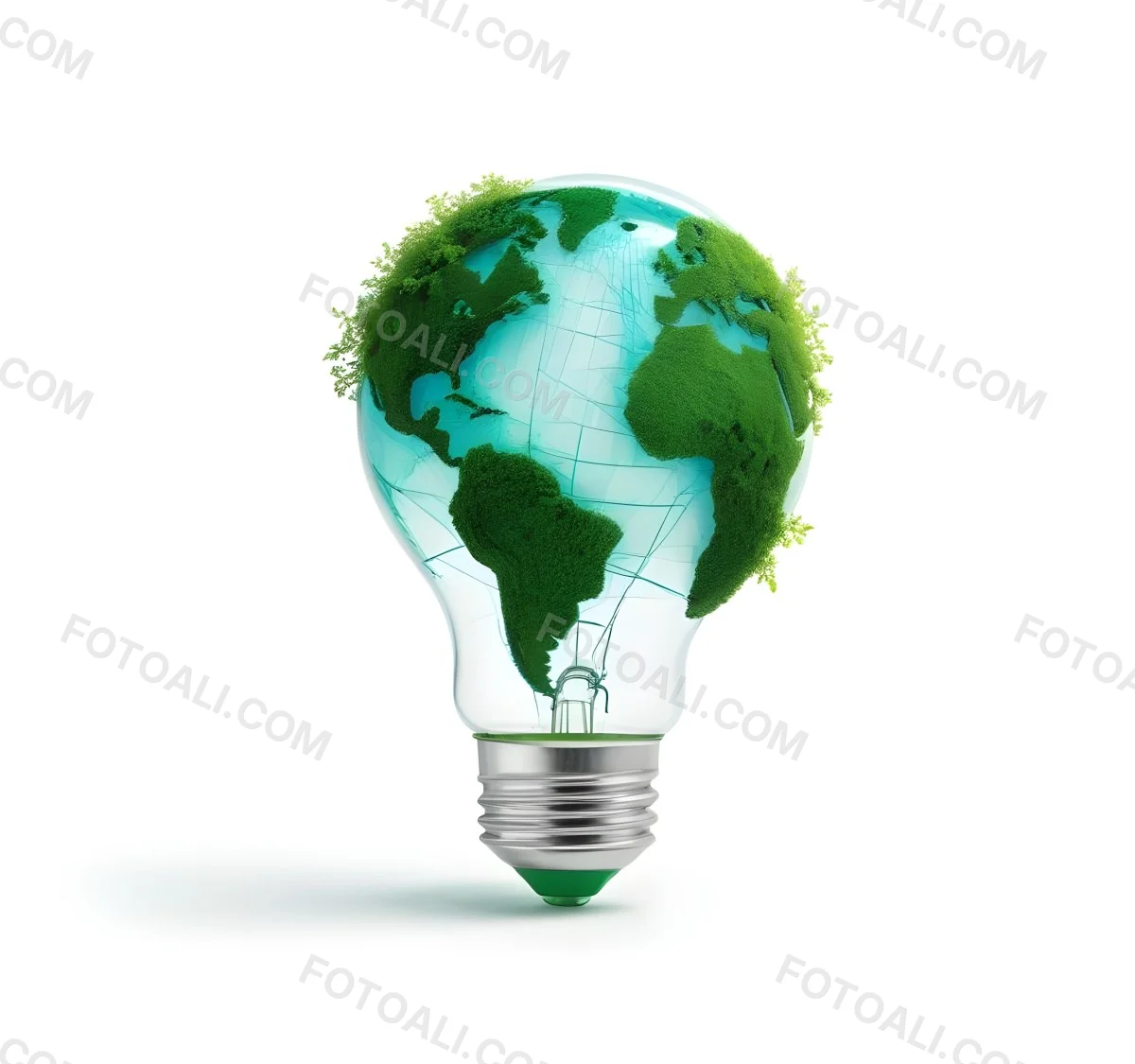 Earth Globe With Green Trees In A Light Bulb Shape Green Lines Around The Bulb White Background Concept Of Green Energy 60 77f1