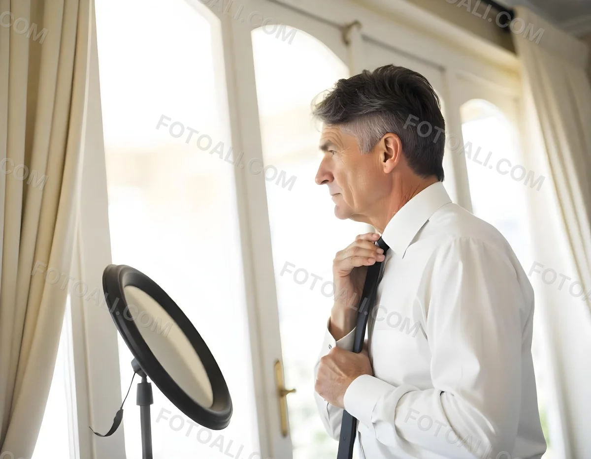 Elderly Caucasian Man With Gray Hair Wearing A White Shirt And Blue Tie Looking Serious 1 7e07
