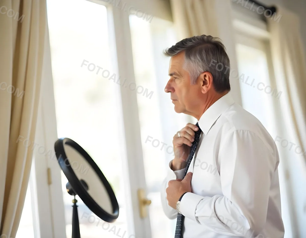 Elderly Caucasian Man With Gray Hair Wearing A White Shirt And Blue Tie Looking Serious 11 6807