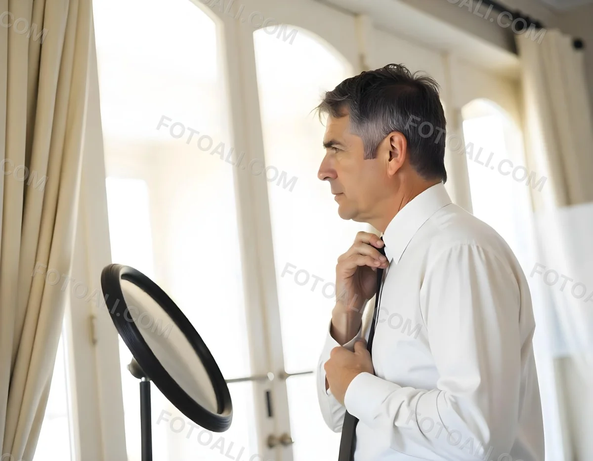 Elderly Caucasian Man With Gray Hair Wearing A White Shirt And Blue Tie Looking Serious 12 8067