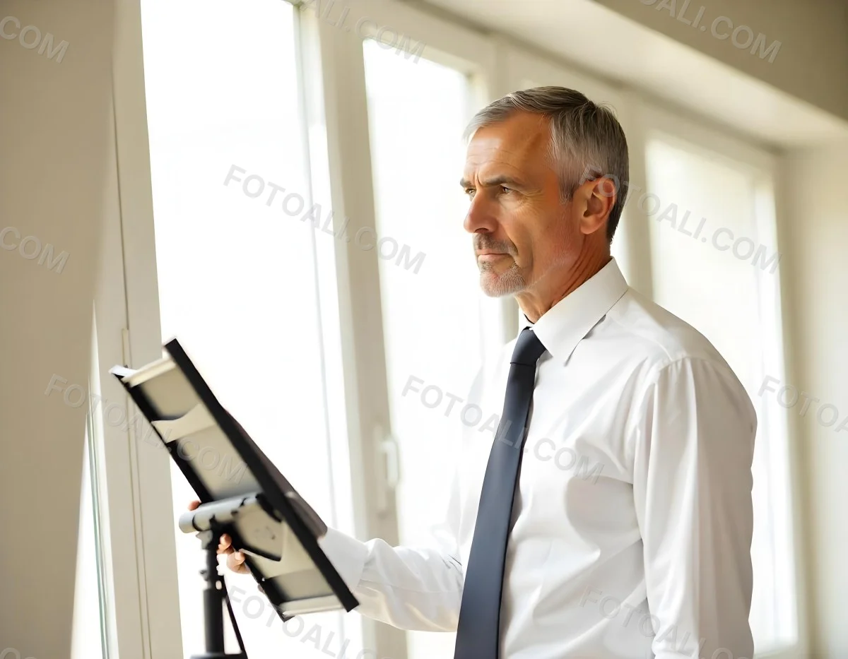 Elderly Caucasian Man With Gray Hair Wearing A White Shirt And Blue Tie Looking Serious 3 667f