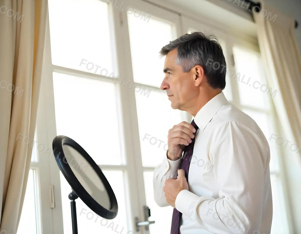Elderly Caucasian Man With Gray Hair Wearing A White Shirt And Blue Tie Looking Serious 7 Fe37