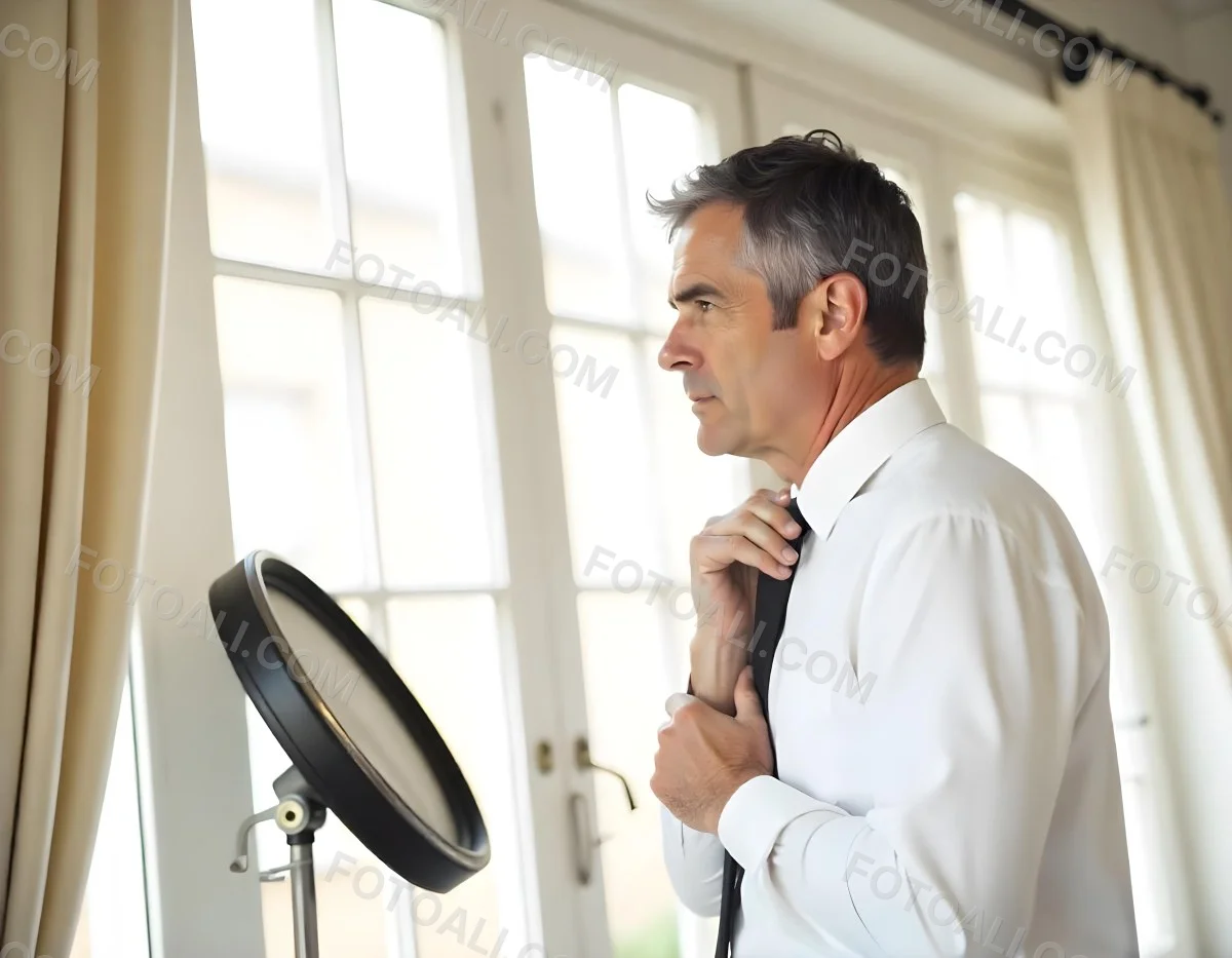 Elderly Caucasian Man With Gray Hair Wearing A White Shirt And Blue Tie Looking Serious 9 0730