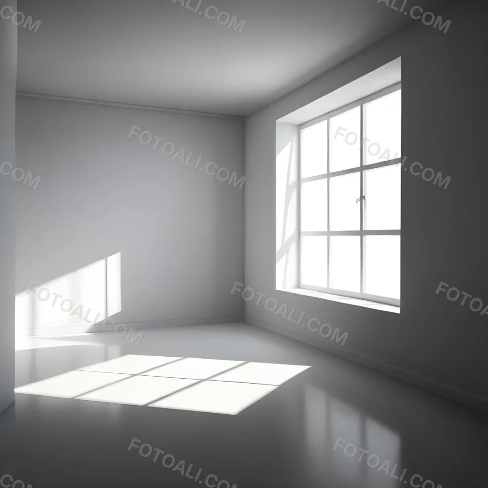 Empty White Room With A Window Sunlight Coming Through The Window Casting Shadows On The Floor And Walls Minimalist Design Clean And Bright 6 B659