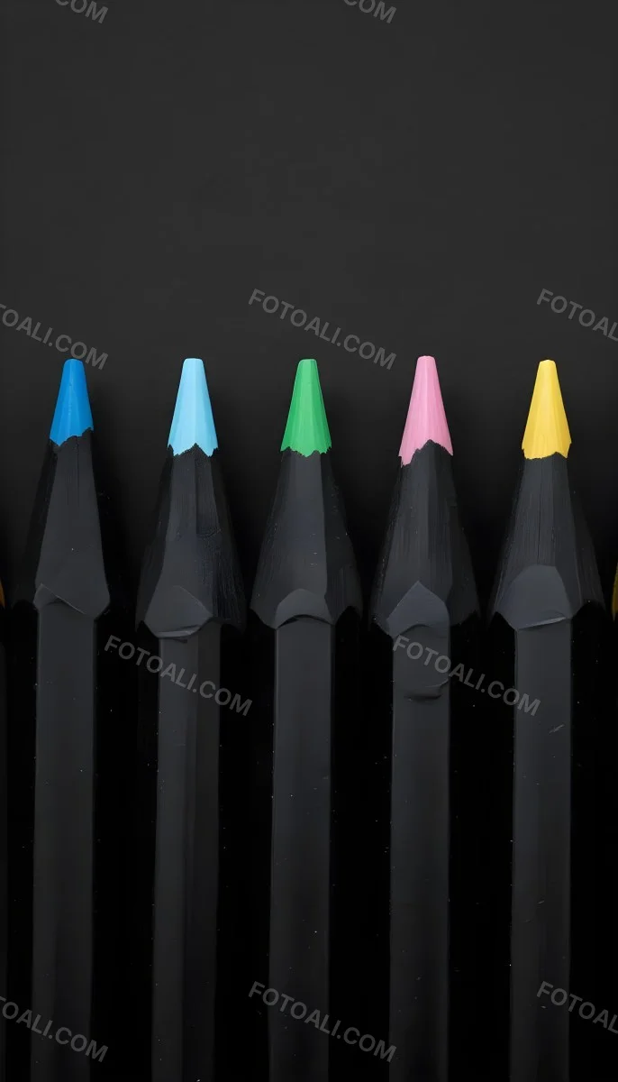 Five Yellow Pencils With Black Light Blue Black Black And Black Tips In A Yellow Background 11 87b6