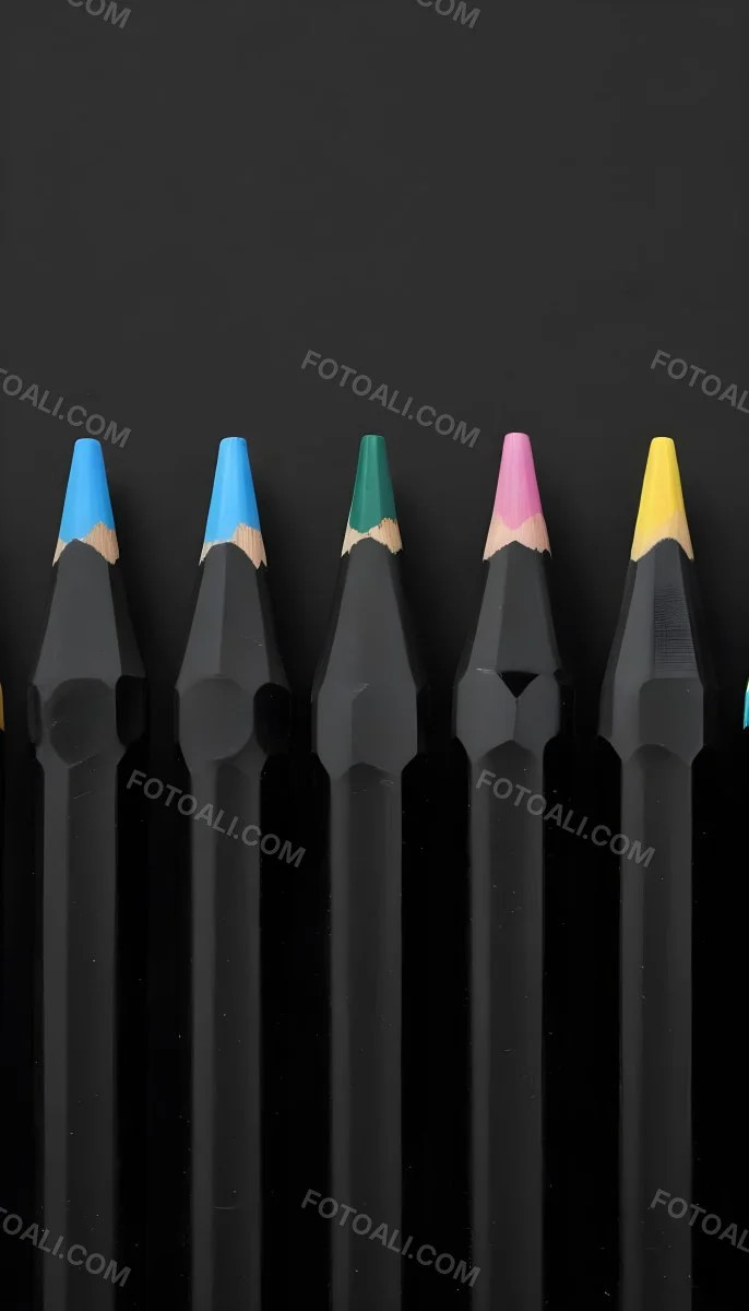 Five Yellow Pencils With Black Light Blue Black Black And Black Tips In A Yellow Background 15 D5ec