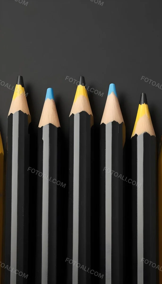 Five Yellow Pencils With Black Light Blue Black Black And Black Tips In A Yellow Background 2 47c4