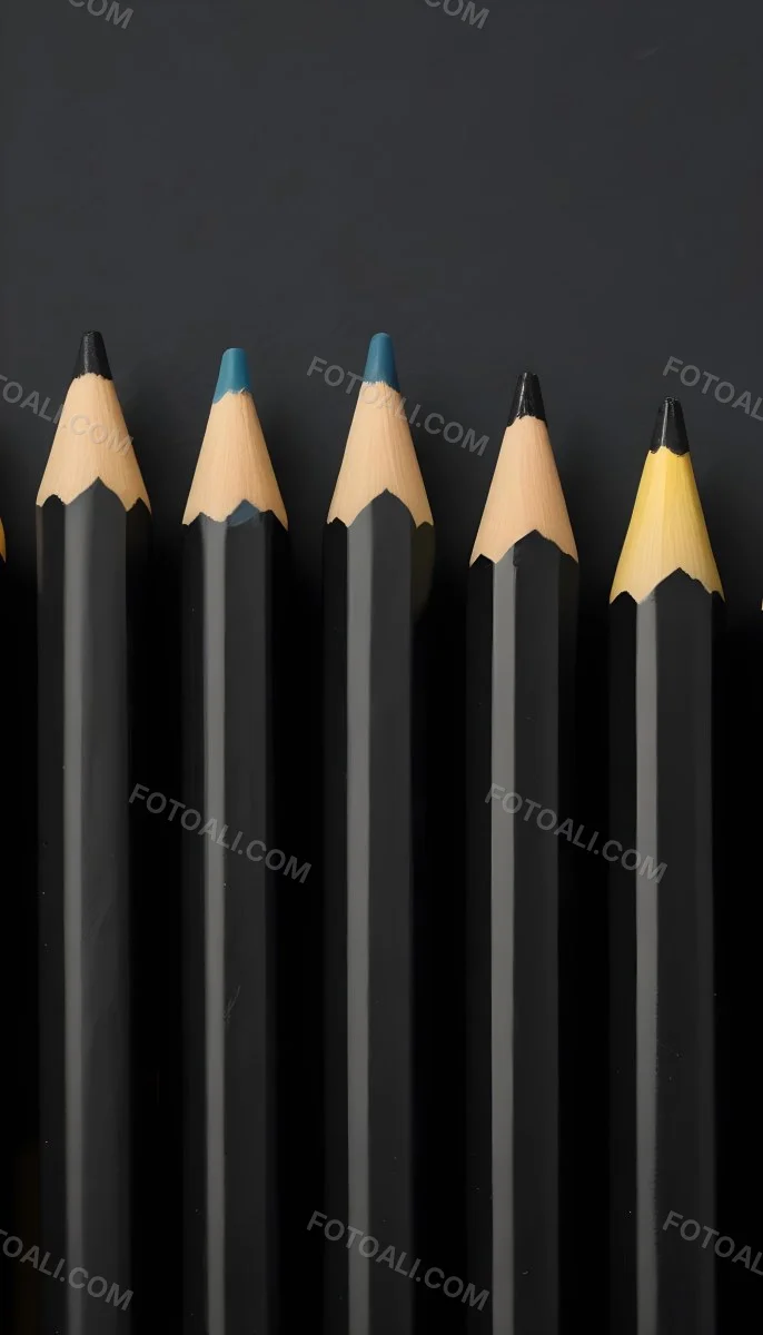 Five Yellow Pencils With Black Light Blue Black Black And Black Tips In A Yellow Background 20 A129