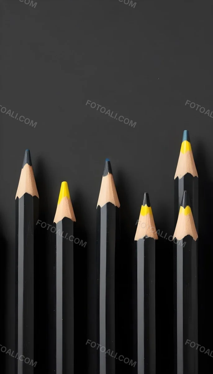 Five Yellow Pencils With Black Light Blue Black Black And Black Tips In A Yellow Background 23 Ee7b