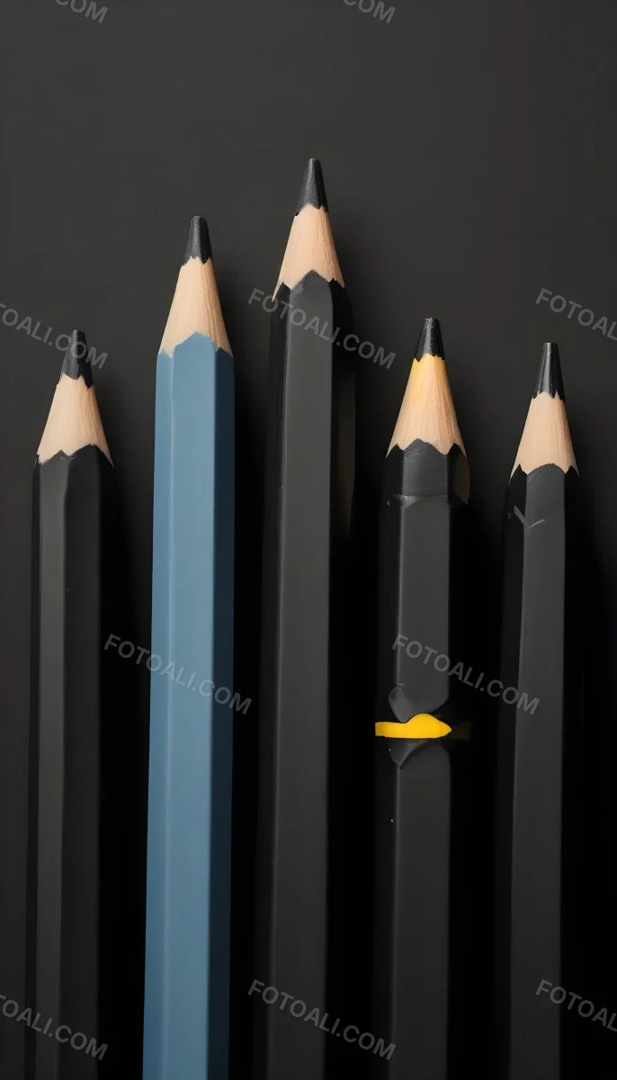 Five Yellow Pencils With Black Light Blue Black Black And Black Tips In A Yellow Background 24 6f25