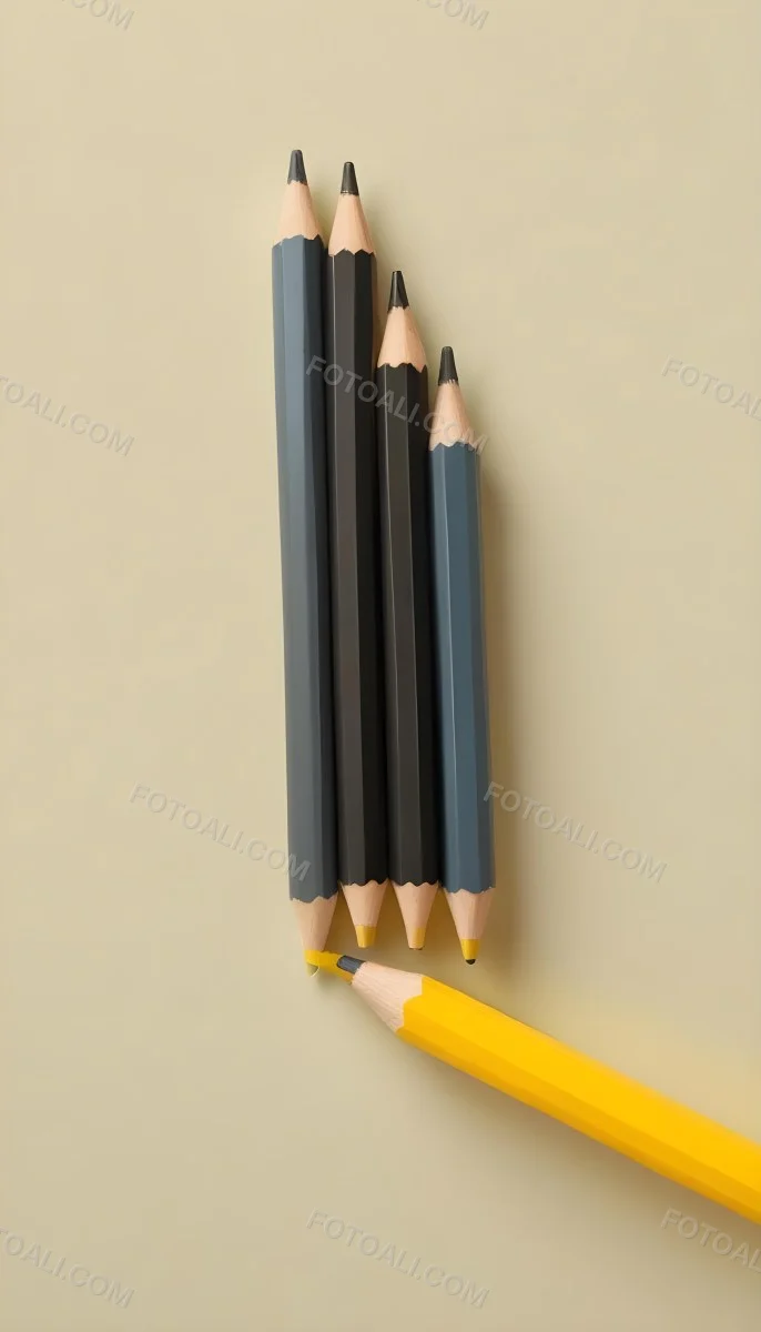 Five Yellow Pencils With Black Light Blue Black Black And Black Tips In A Yellow Background 4 2ef4