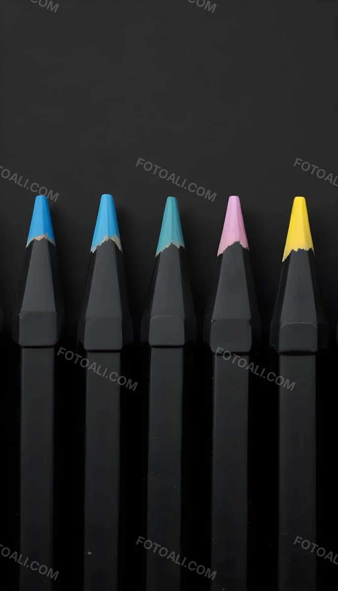 Five Yellow Pencils With Black Light Blue Black Black And Black Tips In A Yellow Background 5 6cff