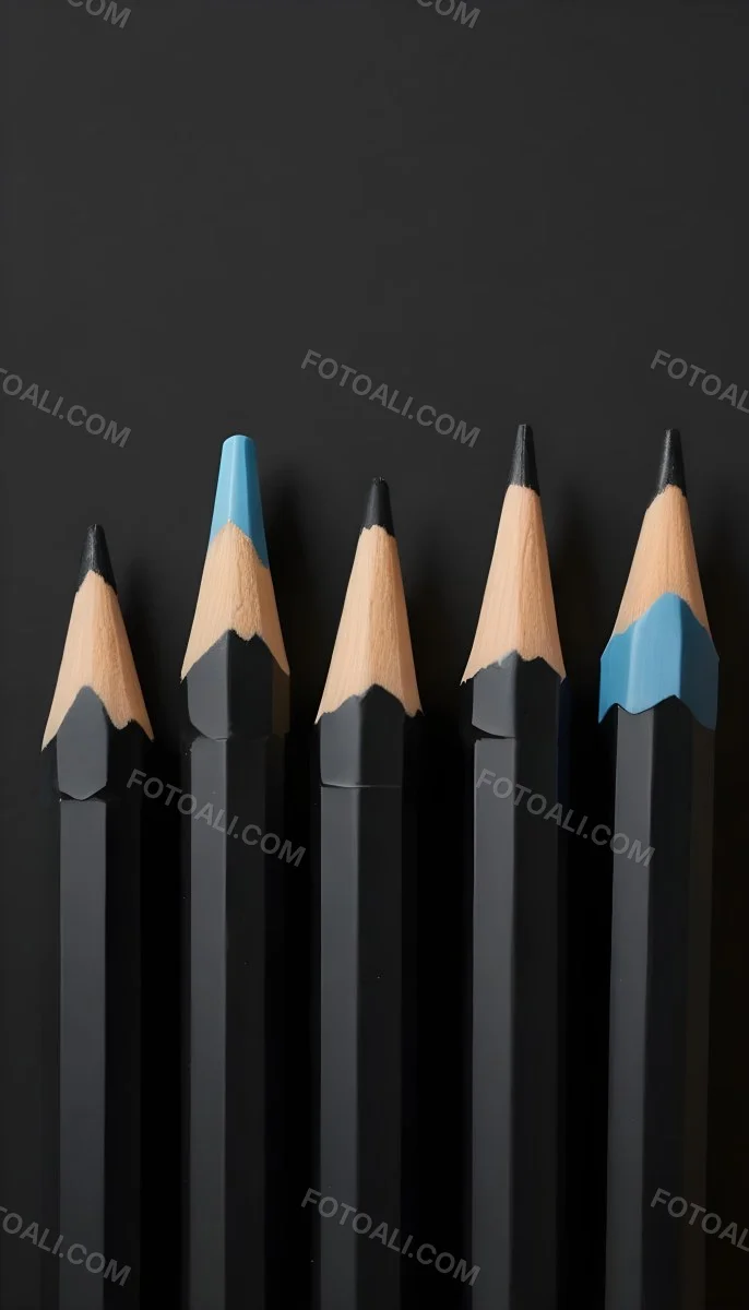 Five Yellow Pencils With Black Light Blue Black Black And Black Tips In A Yellow Background 6 C69e