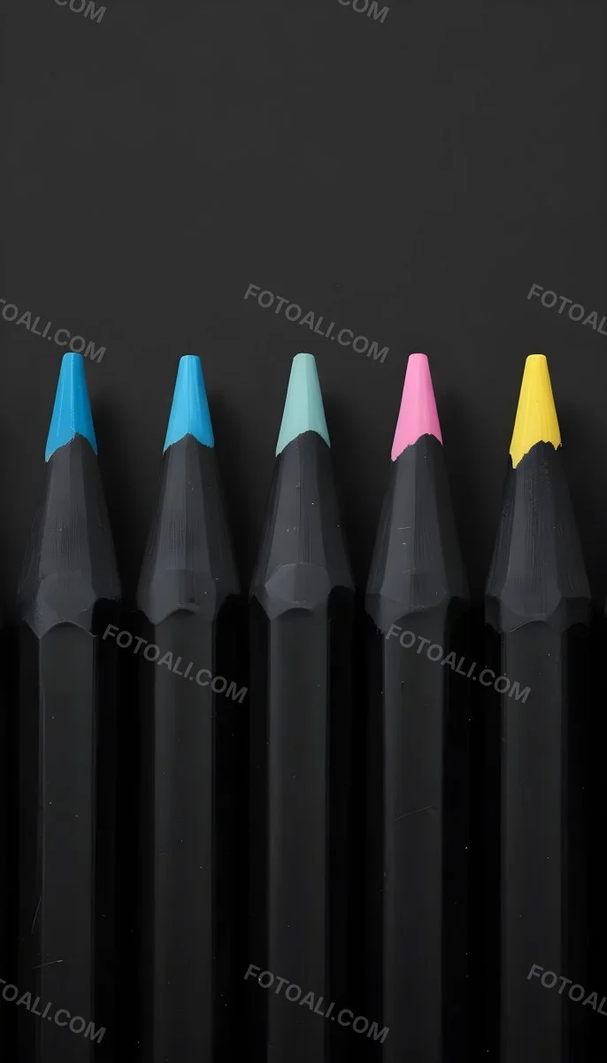Five Yellow Pencils With Black Light Blue Black Black And Black Tips In A Yellow Background 7 7615