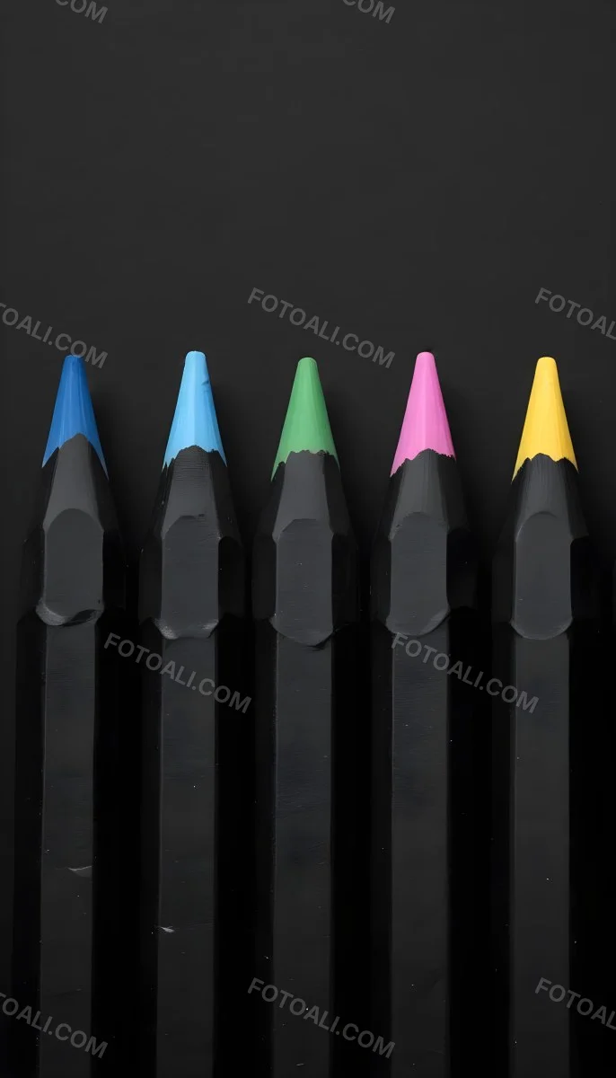 Five Yellow Pencils With Black Light Blue Black Black And Black Tips In A Yellow Background 9 7ba9