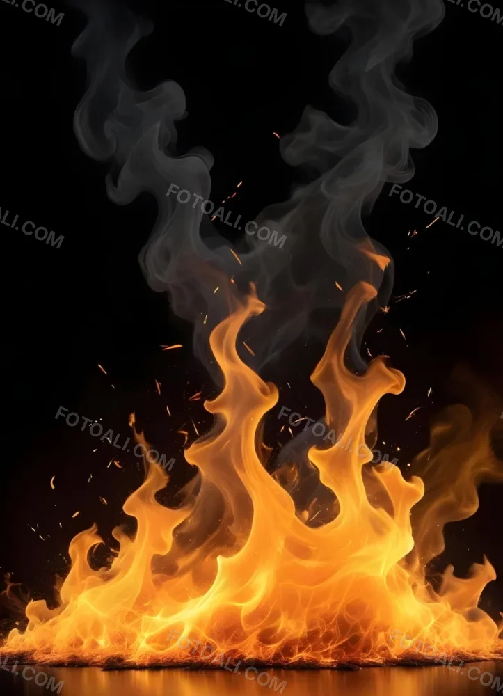 Flames With Sparks And Smoke Vibrant Orange And Yellow Hues Rising Against A Dark Background Creating A Dynamic And Intense Visual Effect 12 0e51
