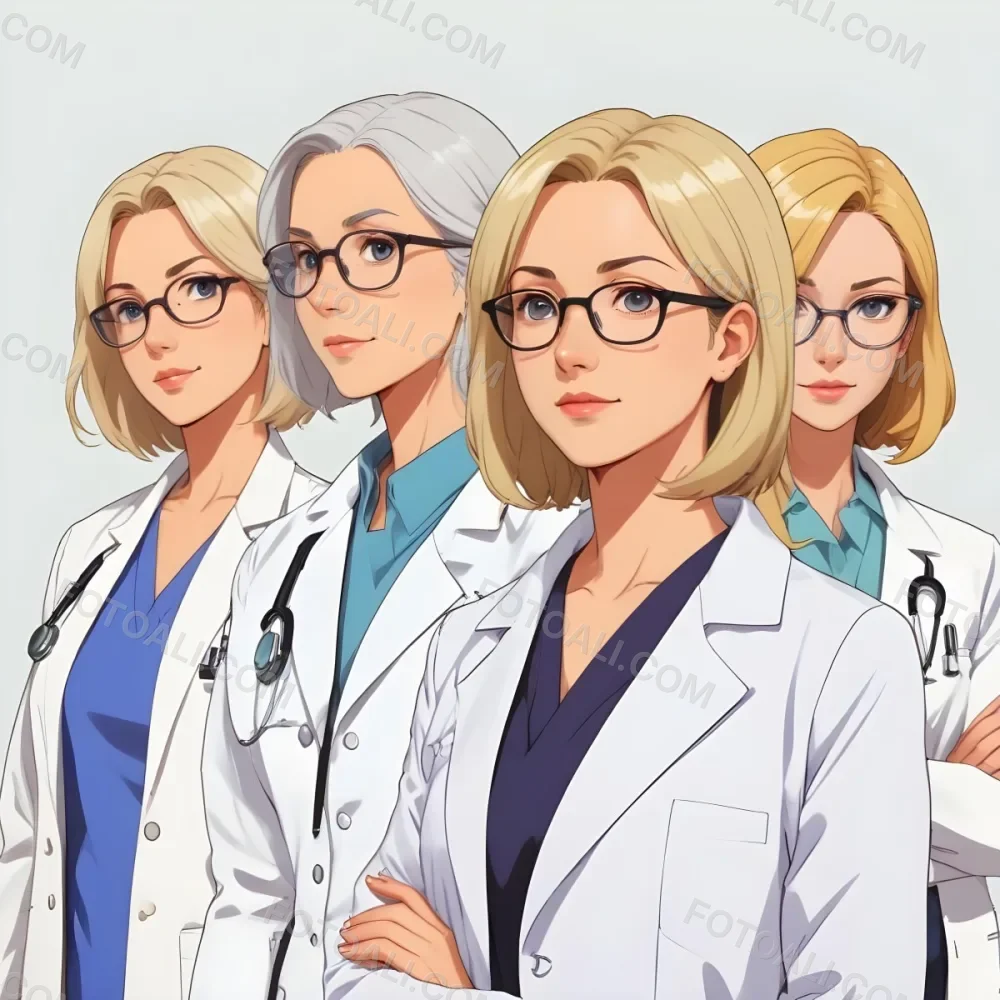 Four Medical Professionals Standing In A Row The Front Person Is A Caucasian Woman In Her 30s With Shoulder Length Blonde Hair Wearing A White Lab Coat Behind Her Are Two Women One With Short Blonde Hair And The Ot 11 0a2d