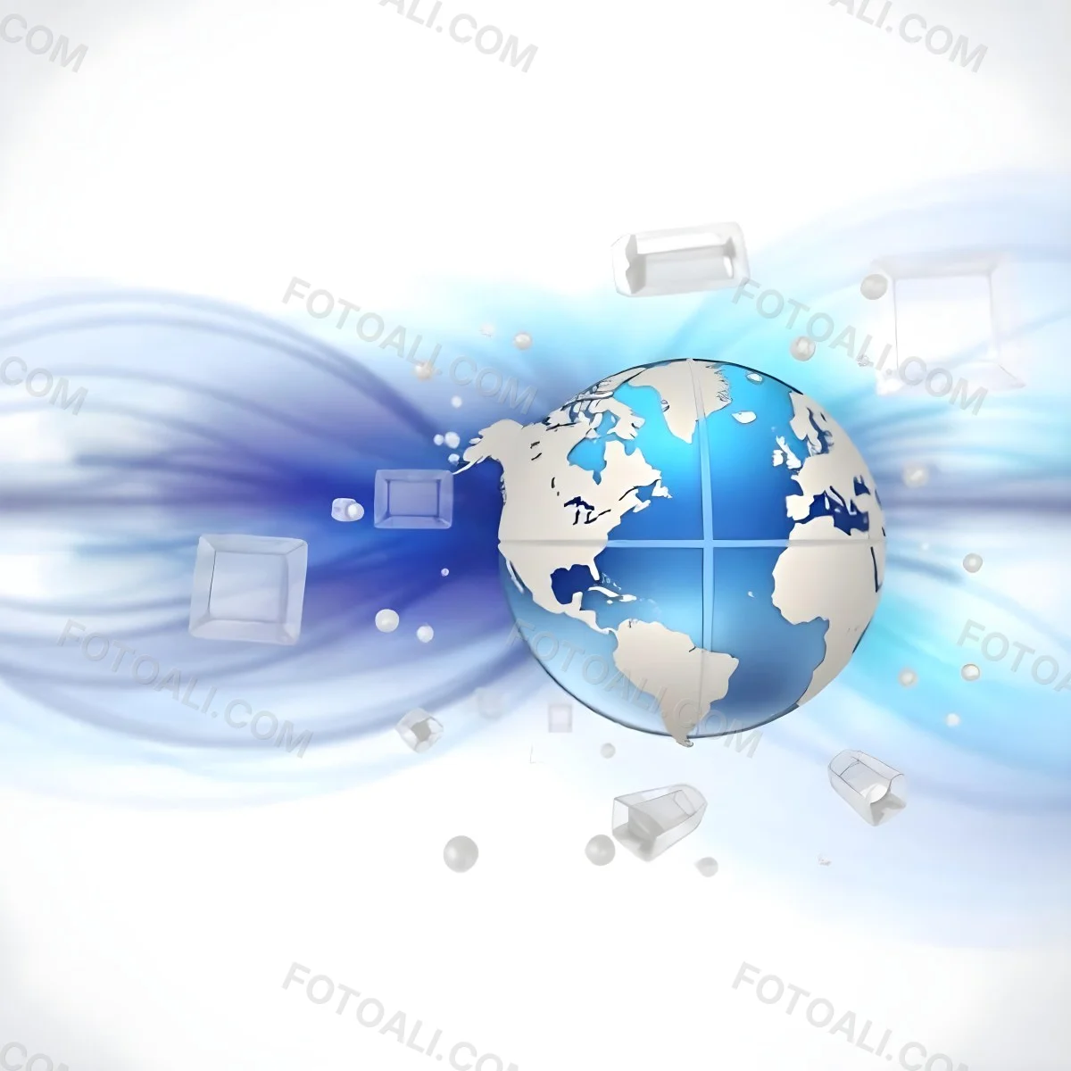 Globe With A Blue And White Color Scheme Surrounded By Abstract Geometric Shapes And Lines Creating A Sense Of Connectivity And Technology Against A Blue Background 44 E7e5