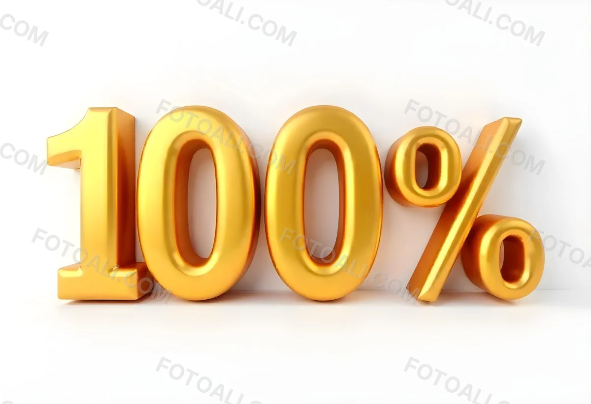 Golden 100 Text On A White Background The Numbers Are Big And Bold The Percentage Symbol Is Smaller And To The Right 12 3f6f