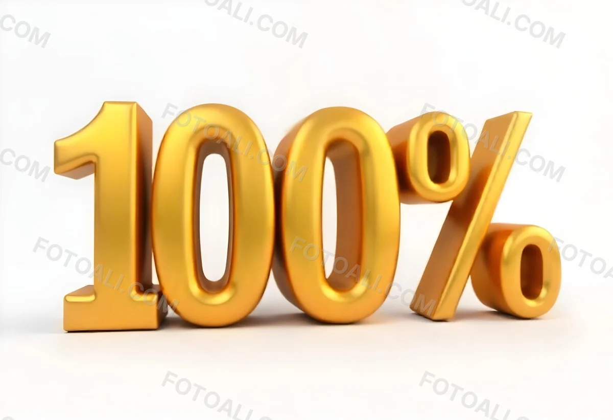 Golden 100 Text On A White Background The Numbers Are Big And Bold The Percentage Symbol Is Smaller And To The Right 9 4981